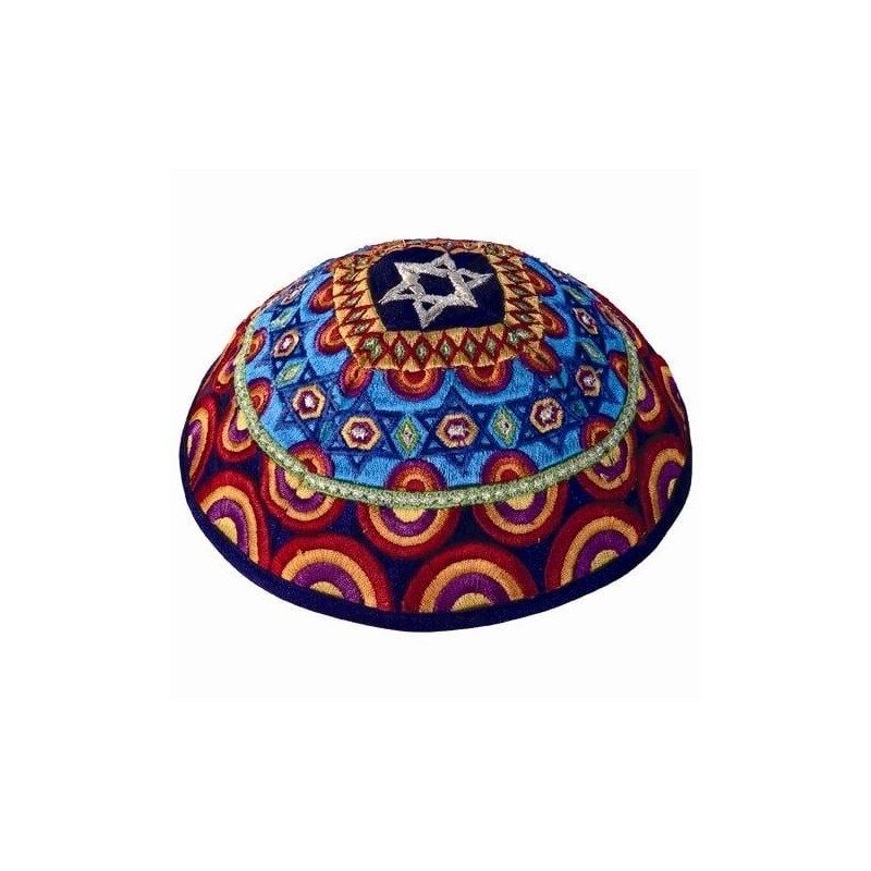 יאיר עמנואל כיפה רקומה משי - מגני דוד